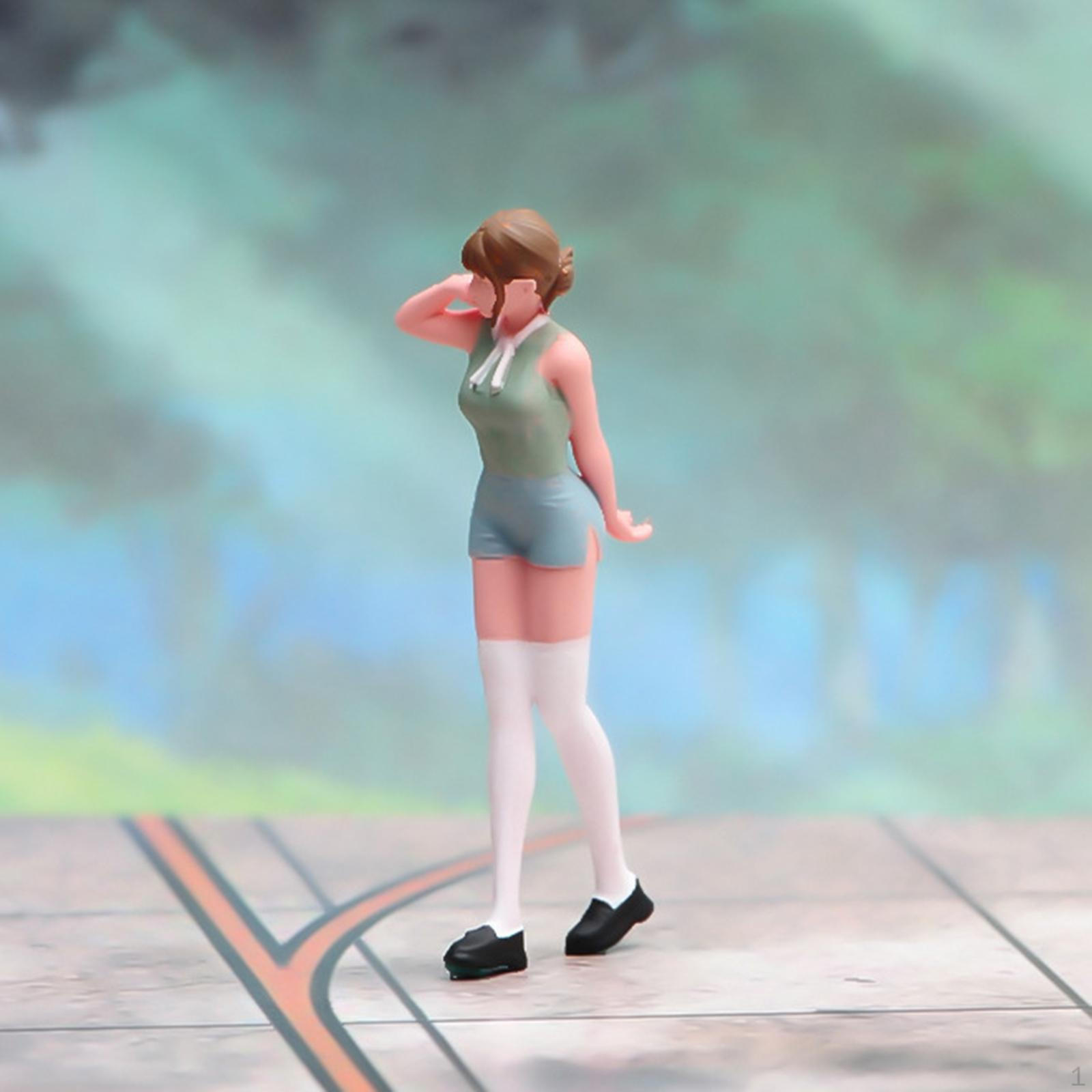 

1/64 Scale Girl Model Tiny People Diorama Scenery Role Play Mini Female Figure for Train