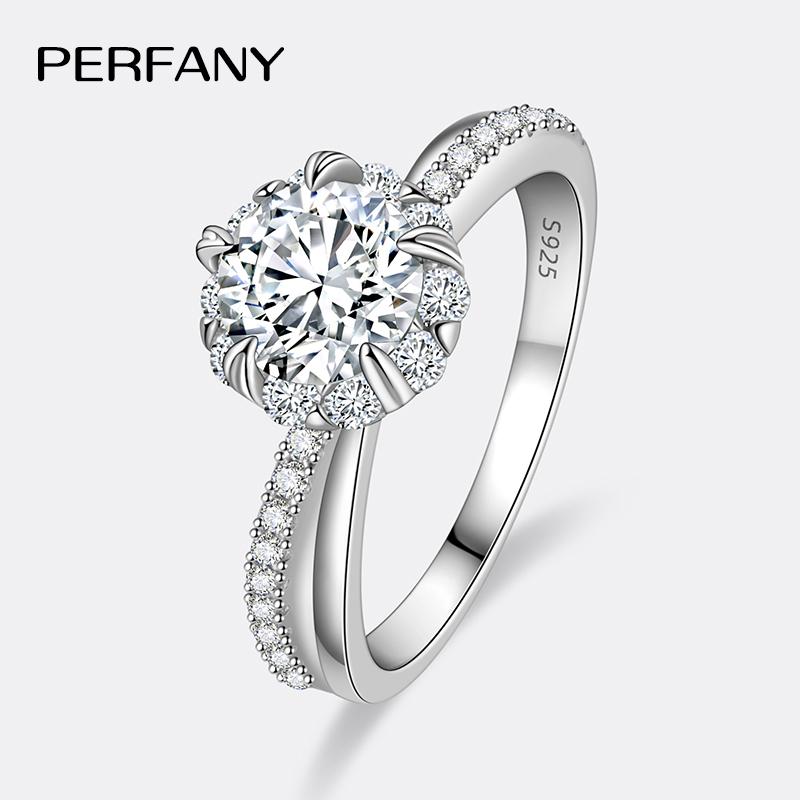 

PERFANY 1CT Moissanite Ring for Women S925 Pure Silver Plated 18K White Gold Laboratory Diamond Eternal Wedding Jewelry 5