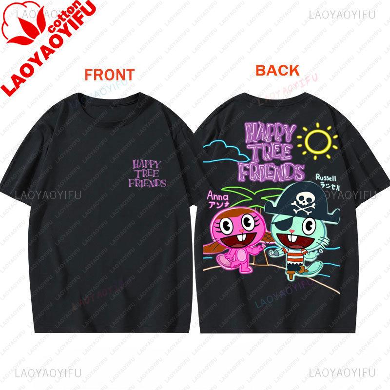 Happy Tree Friends Camiseta Unisex Anime Tshirt Camisa Novelty Trend Harajuku 90S Retro Style Clothing Summer Casual Wear XS