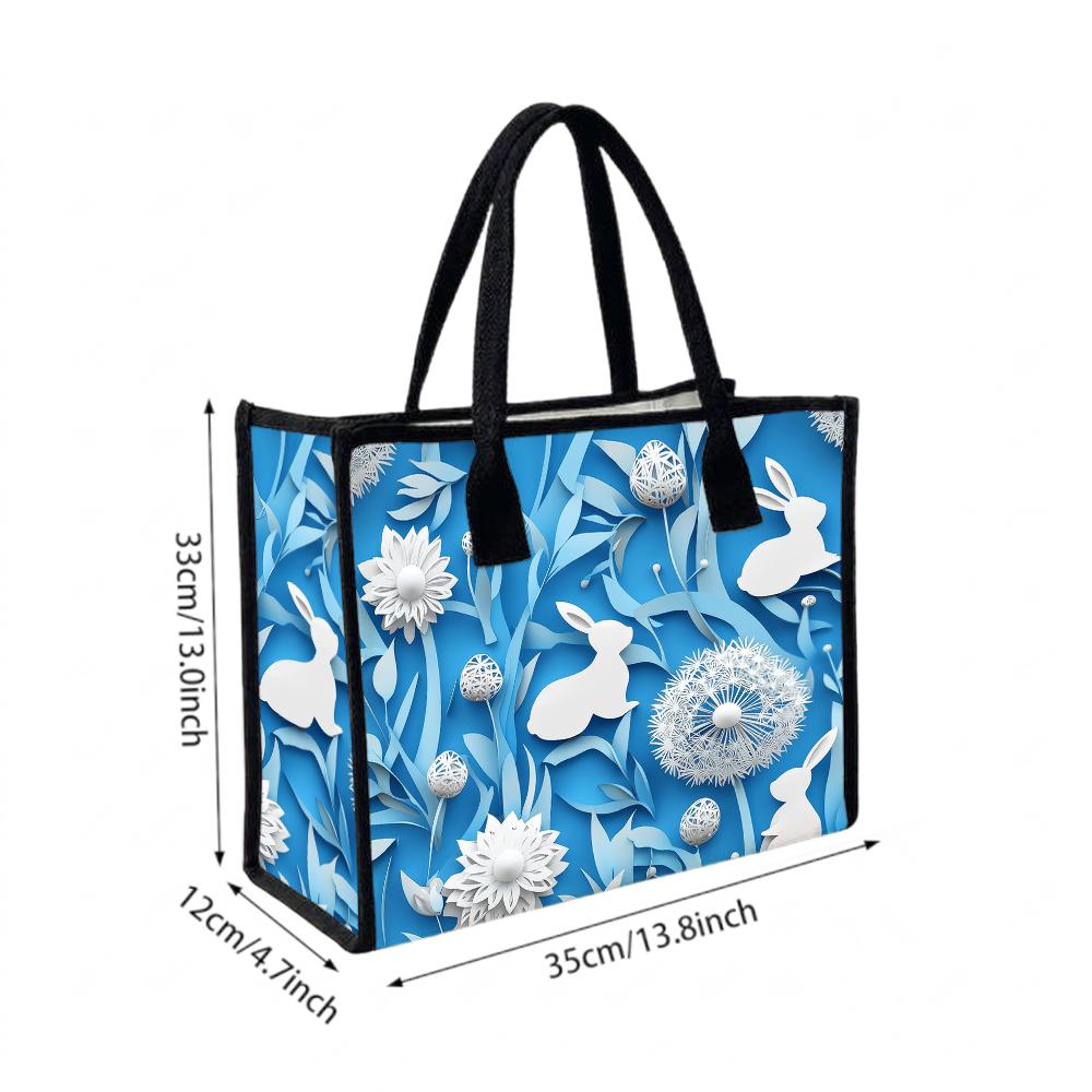  Cute Rabbit Floral Tote Bag Fashion Casual Portable Large Capacity Shopping Handbag
