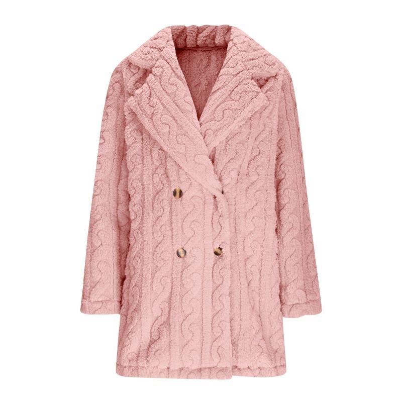 Women S Plush Double Breasted Mid Length Coat Notched Lapel Casual Warm Outerwear