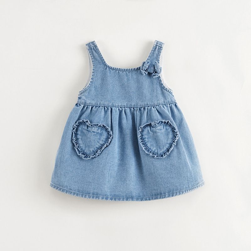 Mark Jenny Girls  Heart-Shaped Denim Suspender Dress Baby Pure Cotton Dress 2025 Spring New Style 250200 Cowboy Blue 120