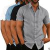 Summer lapel button-down men's solid color short-sleeved linen shirt