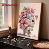 5D DIY Frameless Pearl Painting Flowers and Cats Pattern Painting Kit, Suitable for Home Living Room Bedroom and Other Wall Decoration Art Paintings