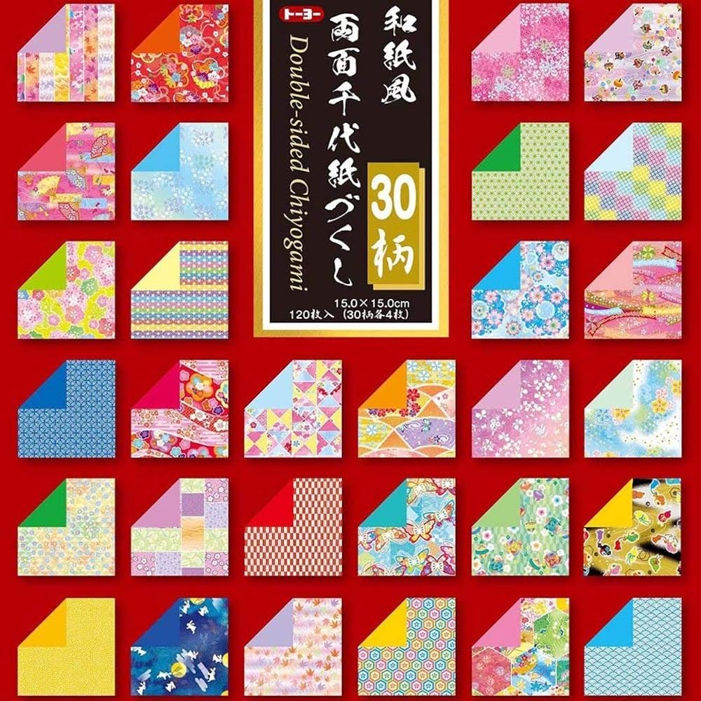 TOYO Origami Washi-Style Double-Sided Chiyogami Paper 15cm 30 Designs 120 Sheets