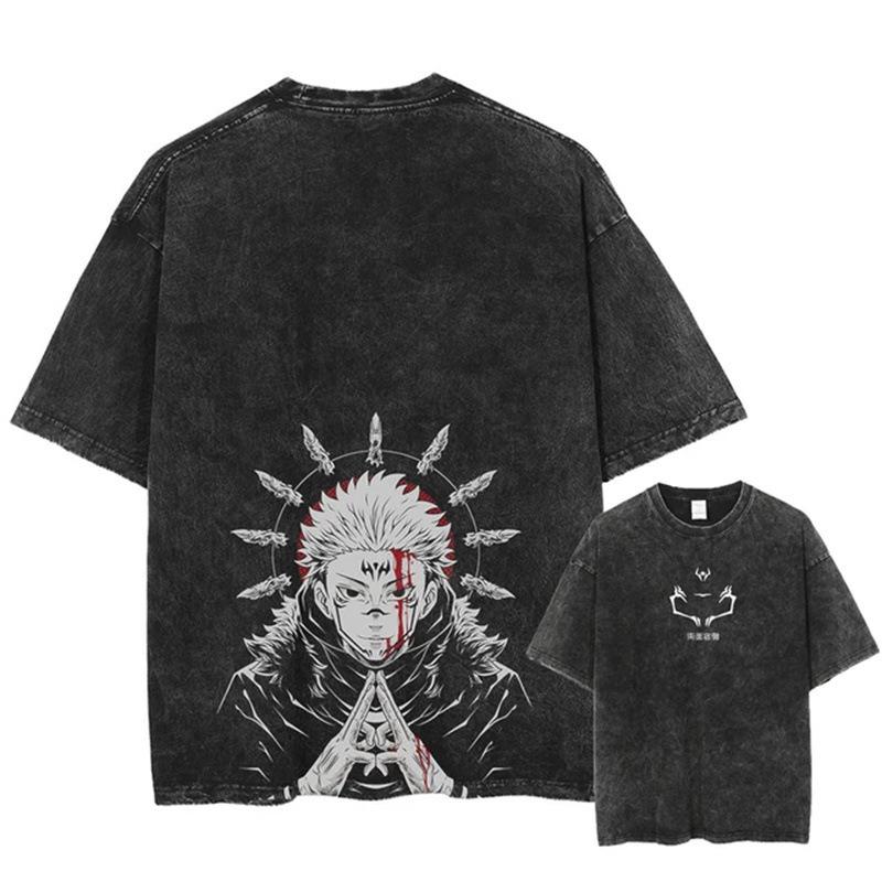 Vintage Washed Anime Print Men’s Harajuku T-Shirt