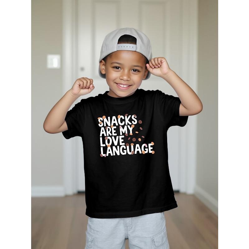 European Size Funny Letter Print Short Sleeved T Shirt Breathable Round Neck Summer Top for Boys Casual Wear for Children