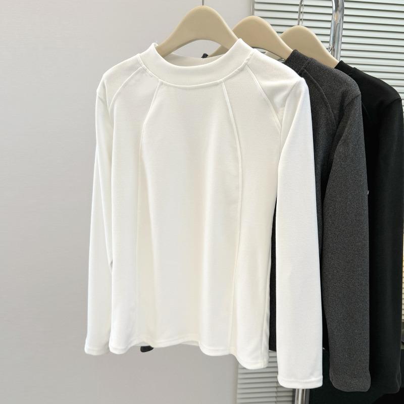 Real shot solid color velvet warm inner bottoming shirt women's autumn and winter loose German velvet long-sleeved T-shirt top