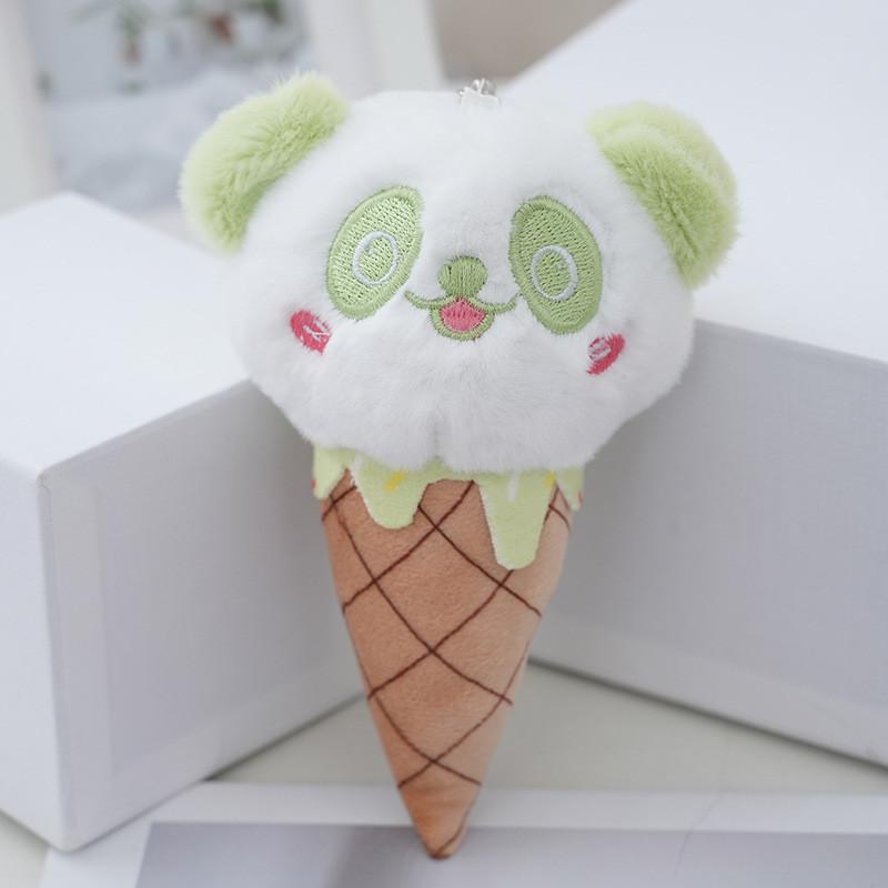 Adorable Panda Ice Cream Plush Keychain Creative Cone Bag Charm Soft Toy Gift зелёный