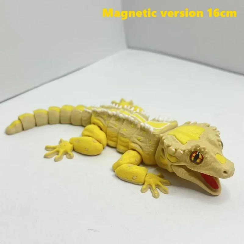 3D Geprinte Crested Gecko Figuur met Beweegbare Gewrichten Hagedis Koelkastmagneet Bureauornament Woonkantoor Decoratie voor Reptielenliefhebbers