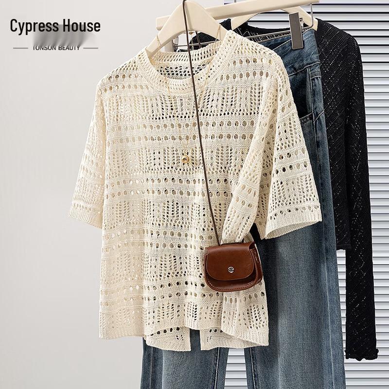 Cypress Women s Round Neck Hollow Knitted Top One Size