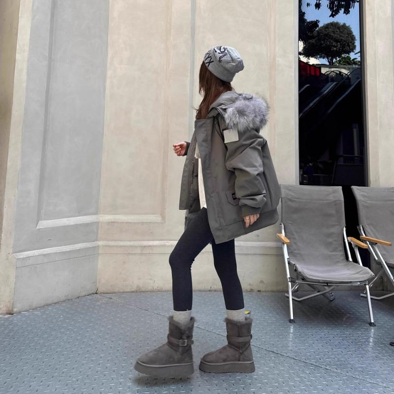 Gray Snow Boots for Women's Winter New Thick-soled Heightening Piled Thickened Long-tube Snow Cotton Shoes for Women