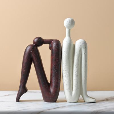 Abstrakte Strichmännchen-Figur Moderner Mann Harz-Statue Skulptur Minimalistisch Sitzend Home Office Schreibtischdekoration