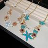 New Starfish Shell Pendant Chain Necklace Shining Retro Temperament Boho Choker Jewelry Bead Pearl Necklace Female Fashion