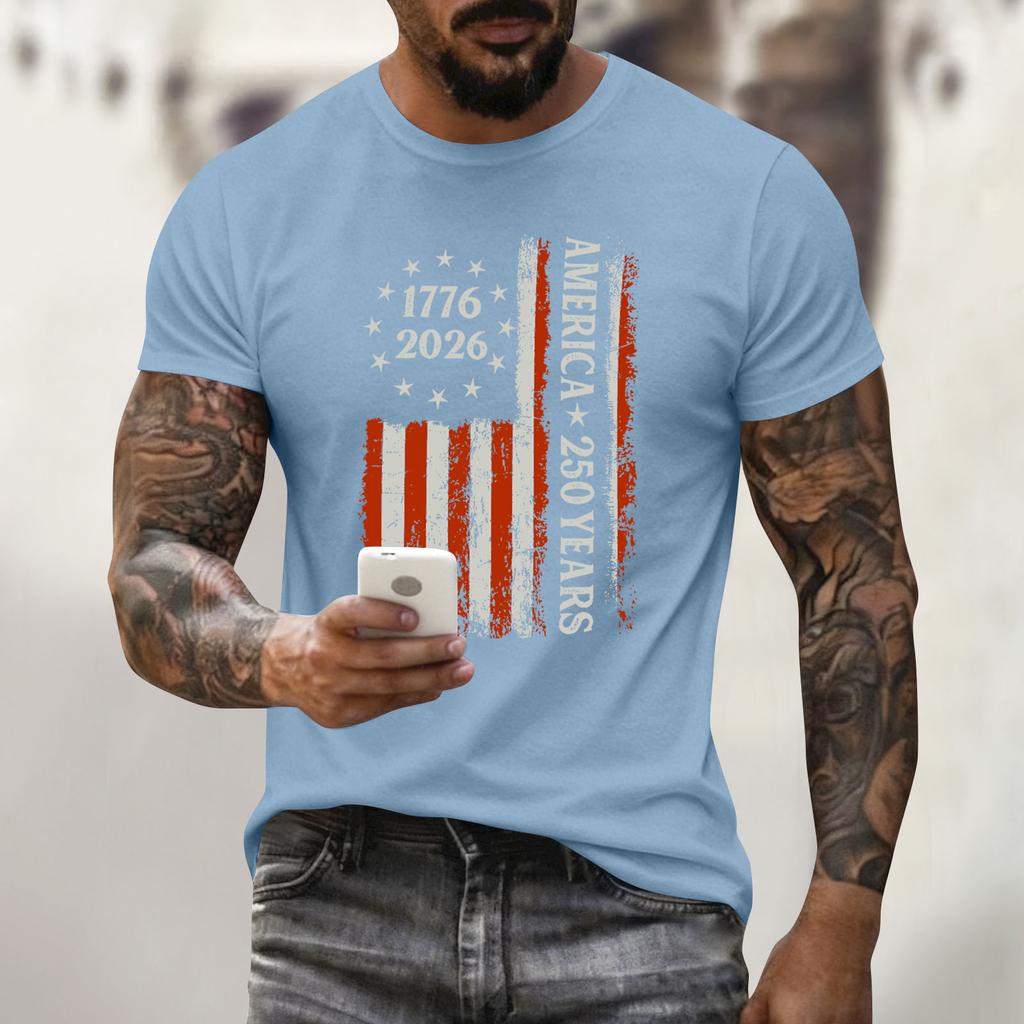 Men's Holiday Print Round Neck Short Sleeve Top Casual Sports Top