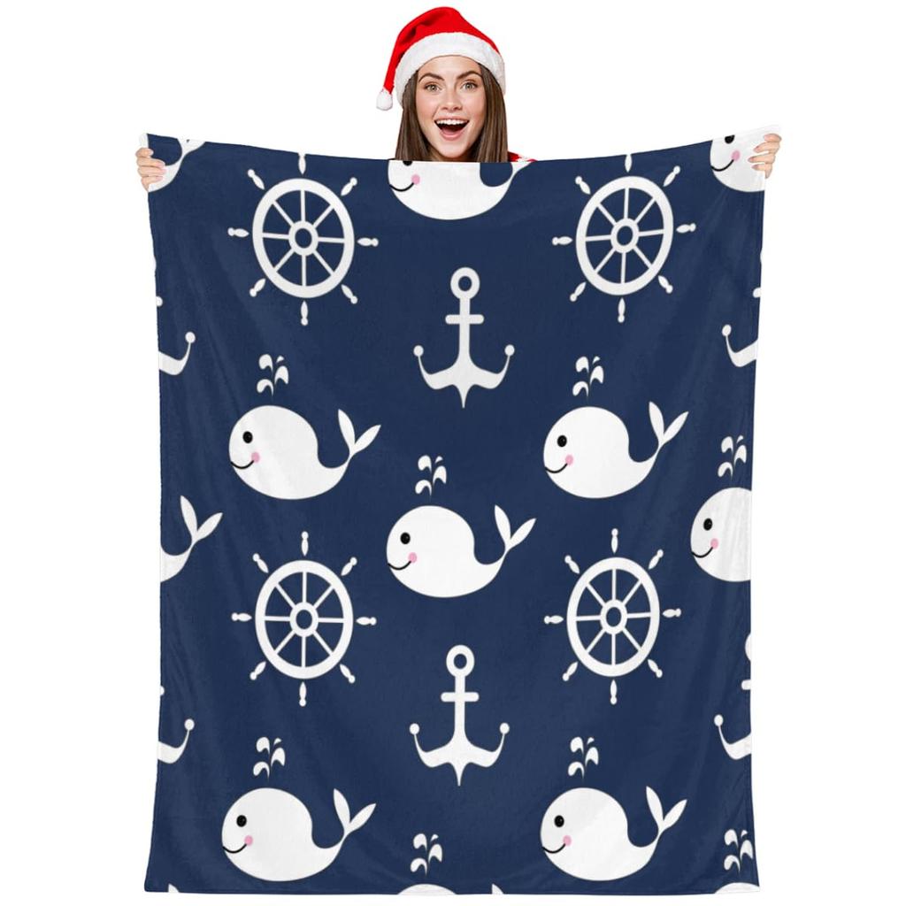 Ship Rudder Print Blanket Soft Fleece Flannel Lightweight Nautical Blanket Cozy Warm Plush Throw Blanket Sofa Couch Chair Decor