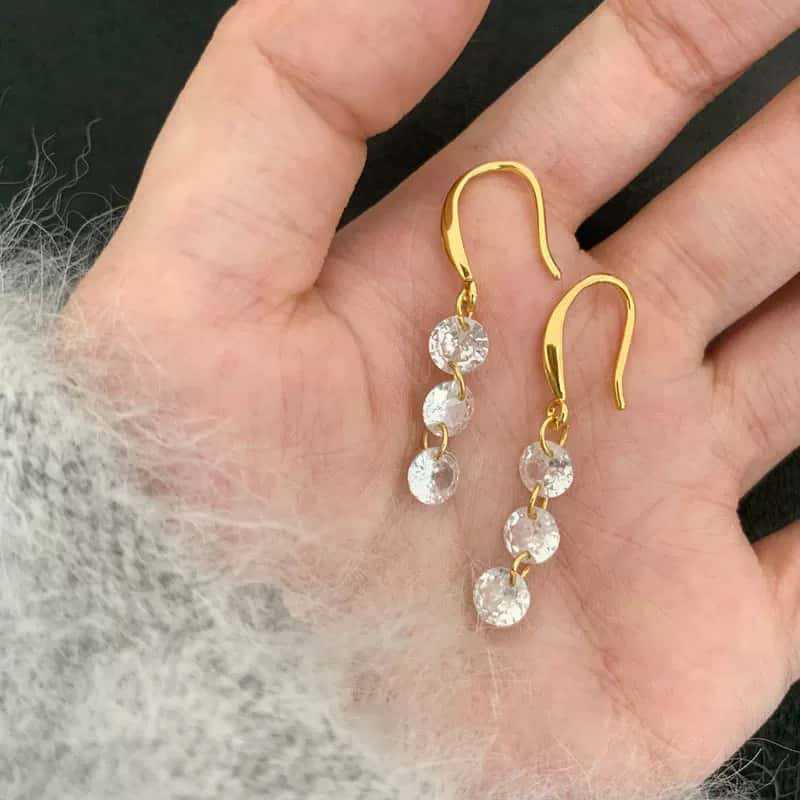 

925 Sterling Silver Dangle Earrings, 18K Gold Plated Round CZ Drop Earrings, Hypoallergenic S925 Silver Jewelry Gift for Women золотой
