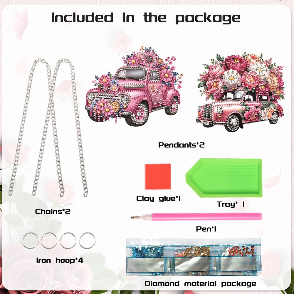 2pcs Flower Theme 2D/Flat DIY Special Shape Hanging Diamond Art Kits Diamond Painting Set Rhinestone Diamond Art Window Pendants