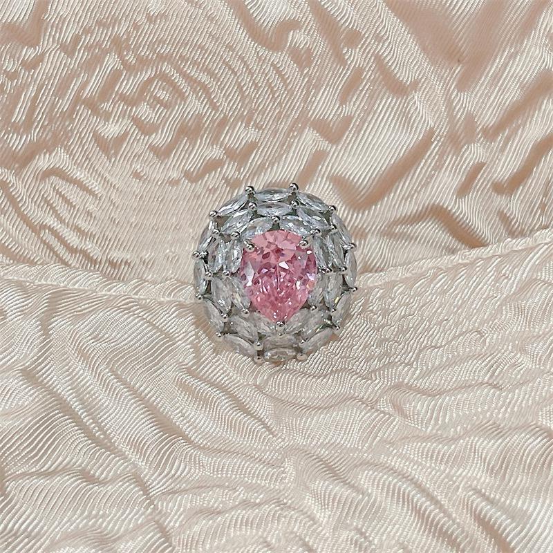 Luxury Cherry Blossom Pink Diamond Ring: Adjustable, Elegant Niche Style for Women Adjustable