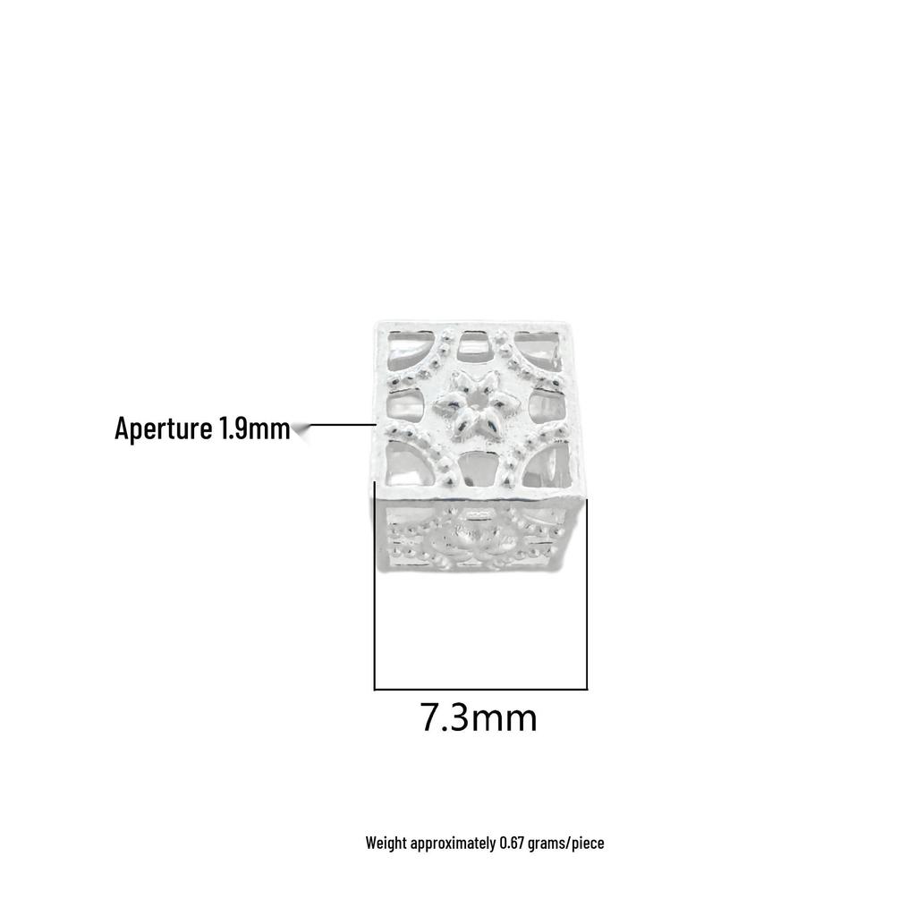 S999 Sterling Silver Hollow Square Bead Spacer Charm for DIY Necklace & Bracelet