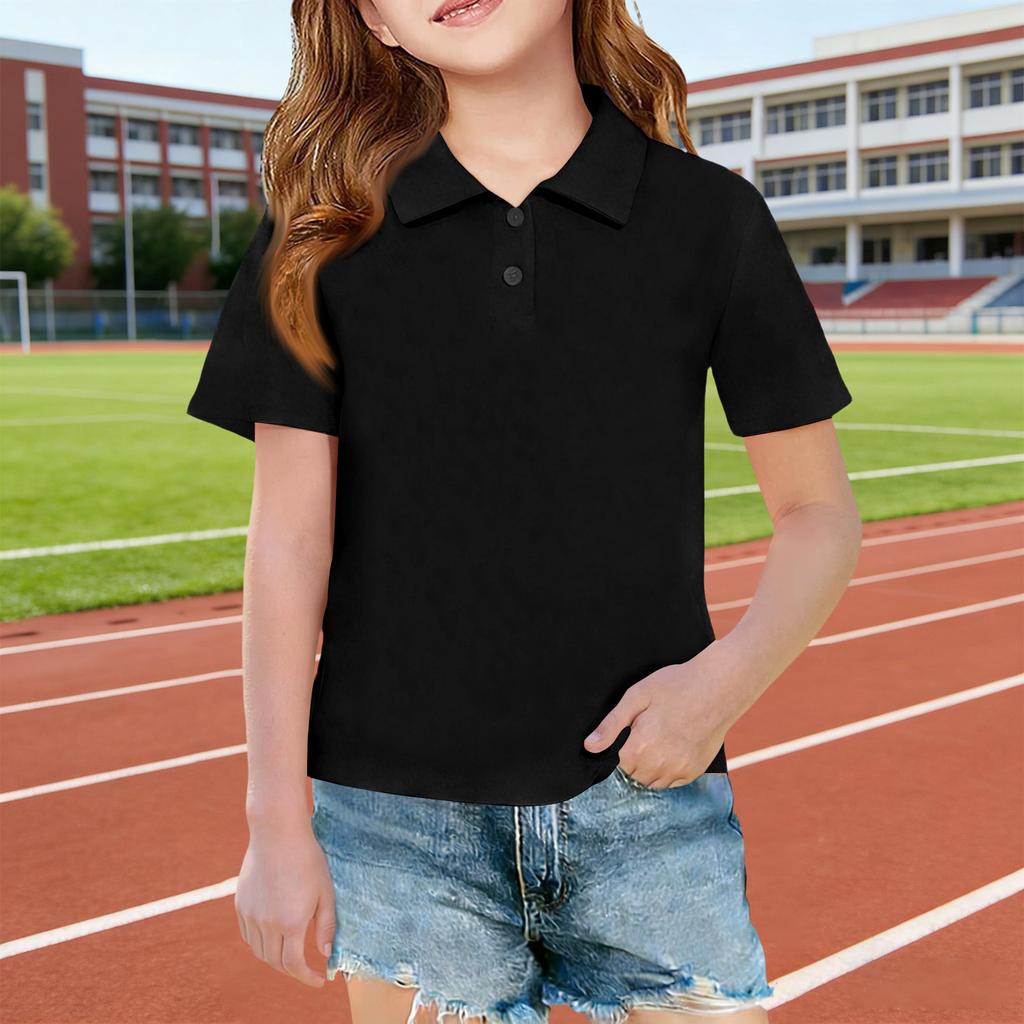 Short Sleeve Polo Shirt for Girls Classic Collar Design Breathable Lightweight Fabric Suitable for Daily Wear School Uniforms Outdoor Activities