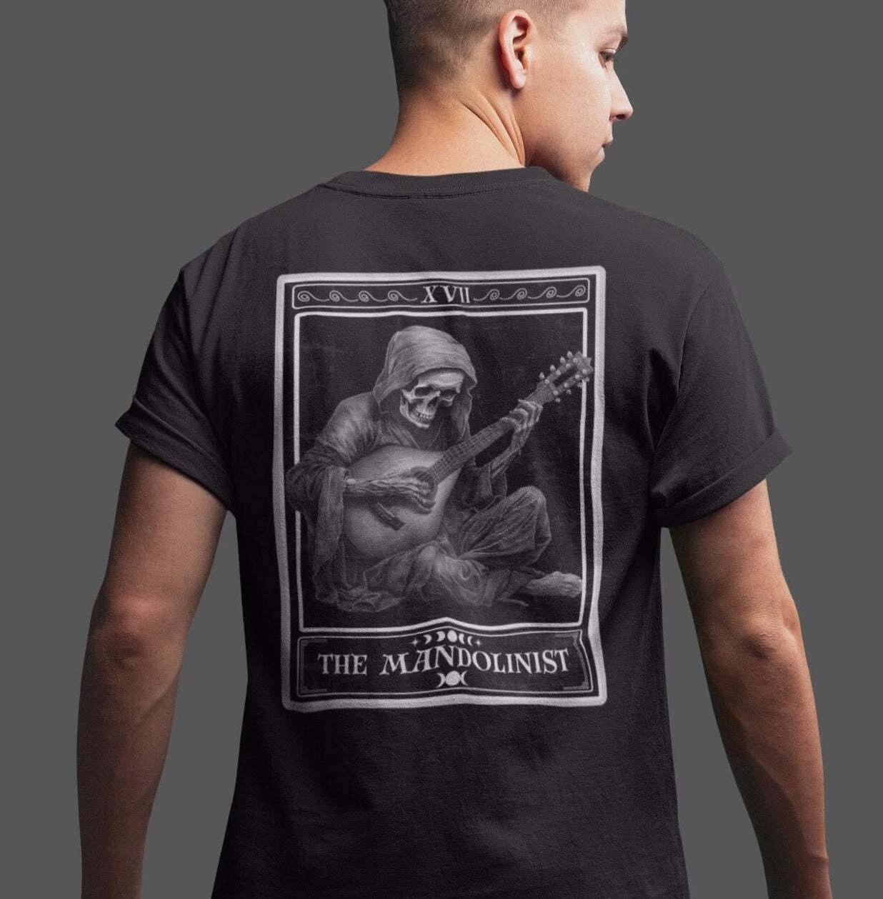 The Mandolinist Tarot Card Shirt, Mandolin Player Back Print 3XL