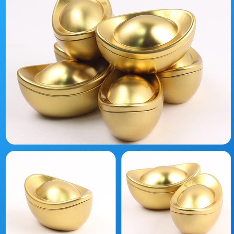 Golden Ingot Shape Tin Candy Chocolate Holder Box Metal Candy Container For Wedding Chinese Spring Festival Celebration