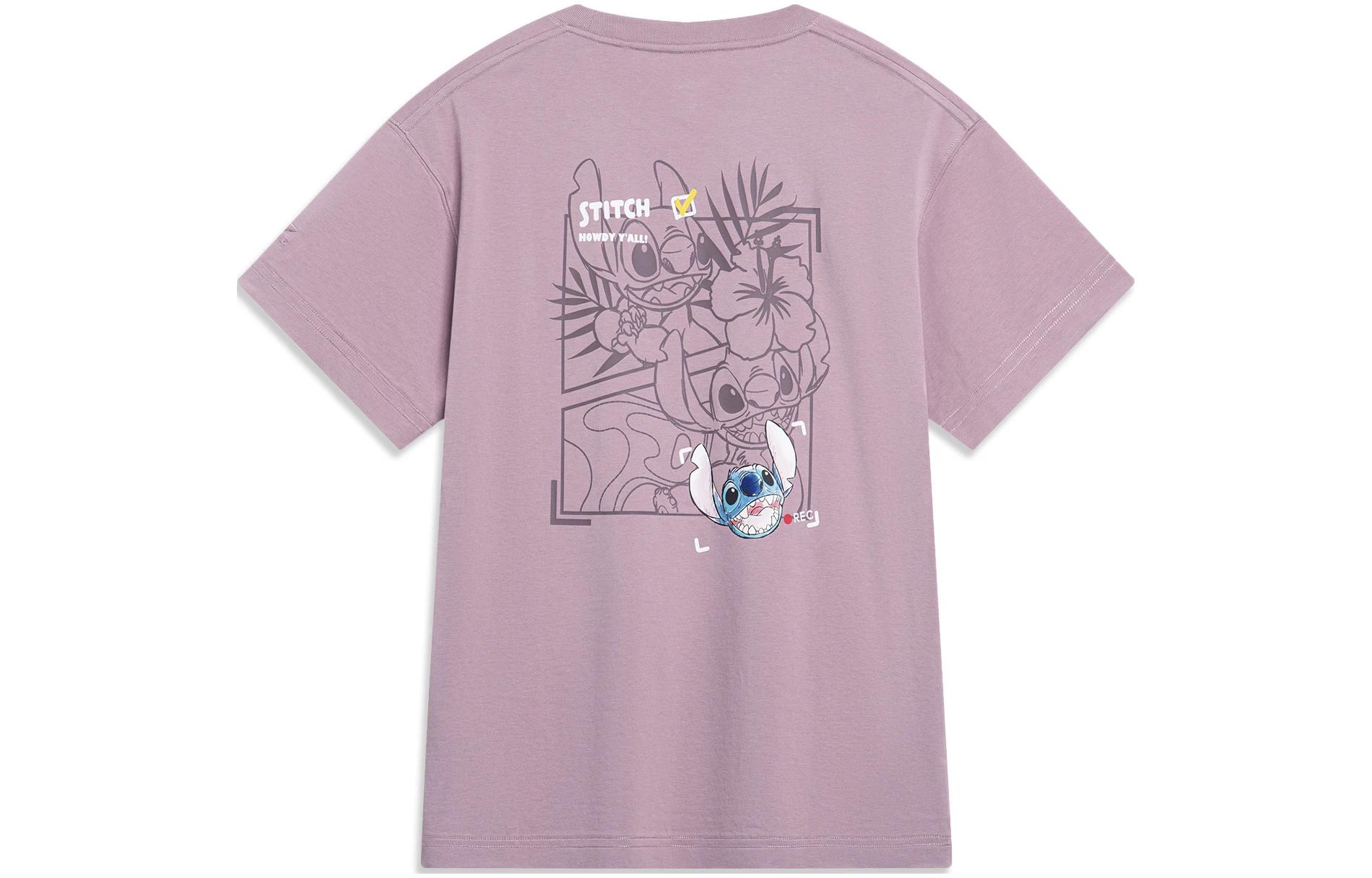 Li Ning X Disney T Shirts Women s Mystic Purple Crew Neck Moderate Straight Fit AHST500-3 XL