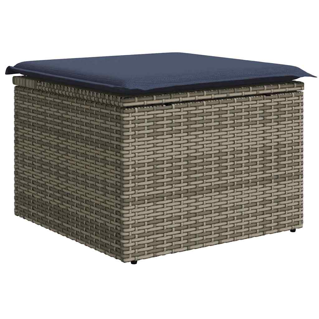 8 Piece Garden Sofa Set with Cushions In Gray and Navy Blue Poly Rattan
