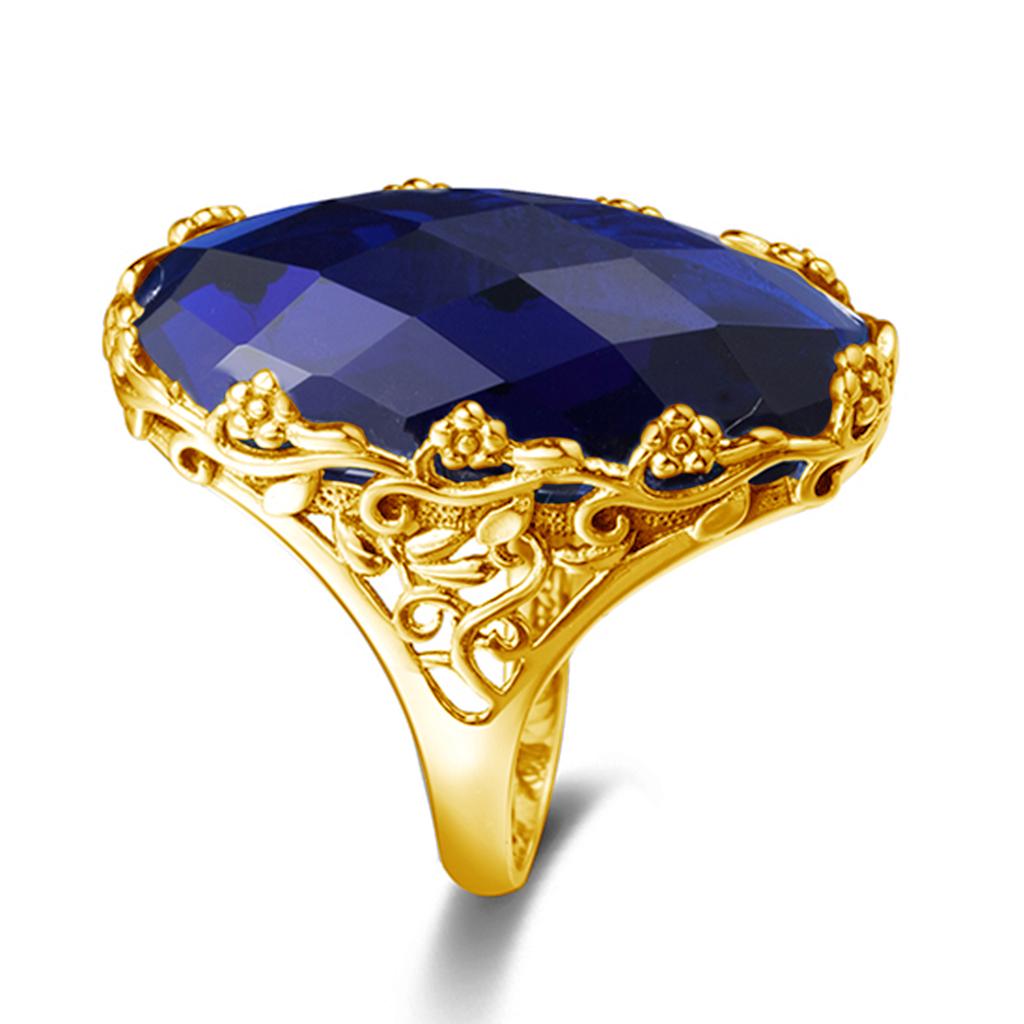 Szjinao Lujo 17*24mm Anillo Grande de Zafiro Dorado Para Mujeres Hermosa Flor Grabada Joyería Hecha a Mano Con Piedra Regalo de Tendencia Venta
