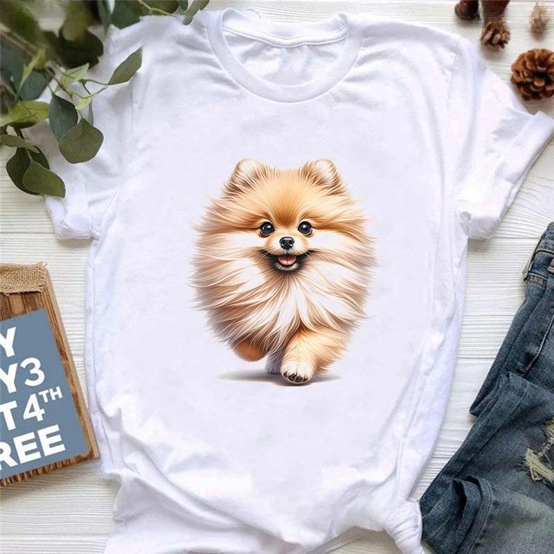 Watercolor Pomeranian Animal Printed T Shirt Girls Harajuku Kawaii Clothes Summer Fashion T-Shirt Women Casual Tshirt Femme
