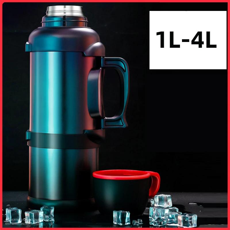 Outdoor-Thermoskanne, große Kapazität, Edelstahlflasche, Vakuumtopf, Flaschen, tragbar, für Reisen, Wandern, auslaufsichere Thermosflasche