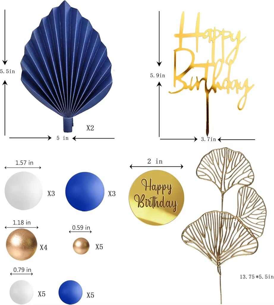 29pcs Blue White Gold Balls Cake Toppers Balls Birthday Cake Decorations for Birthday Boho Wedding Baby Shower Party Decorations