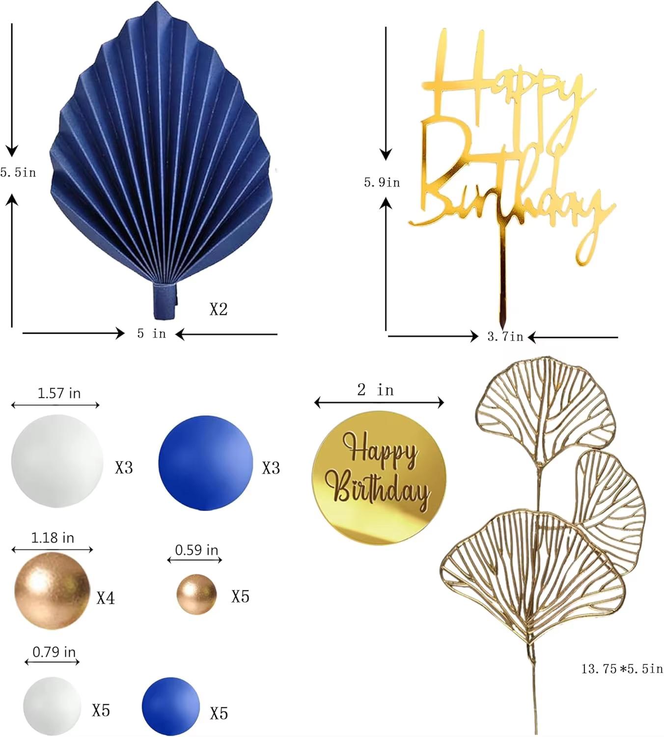 29 Pz Palline Blu Bianco Oro Topper per Torta Palline Decorazioni per Torta di Compleanno per Compleanno Matrimonio Boho Baby Shower Decorazioni per F