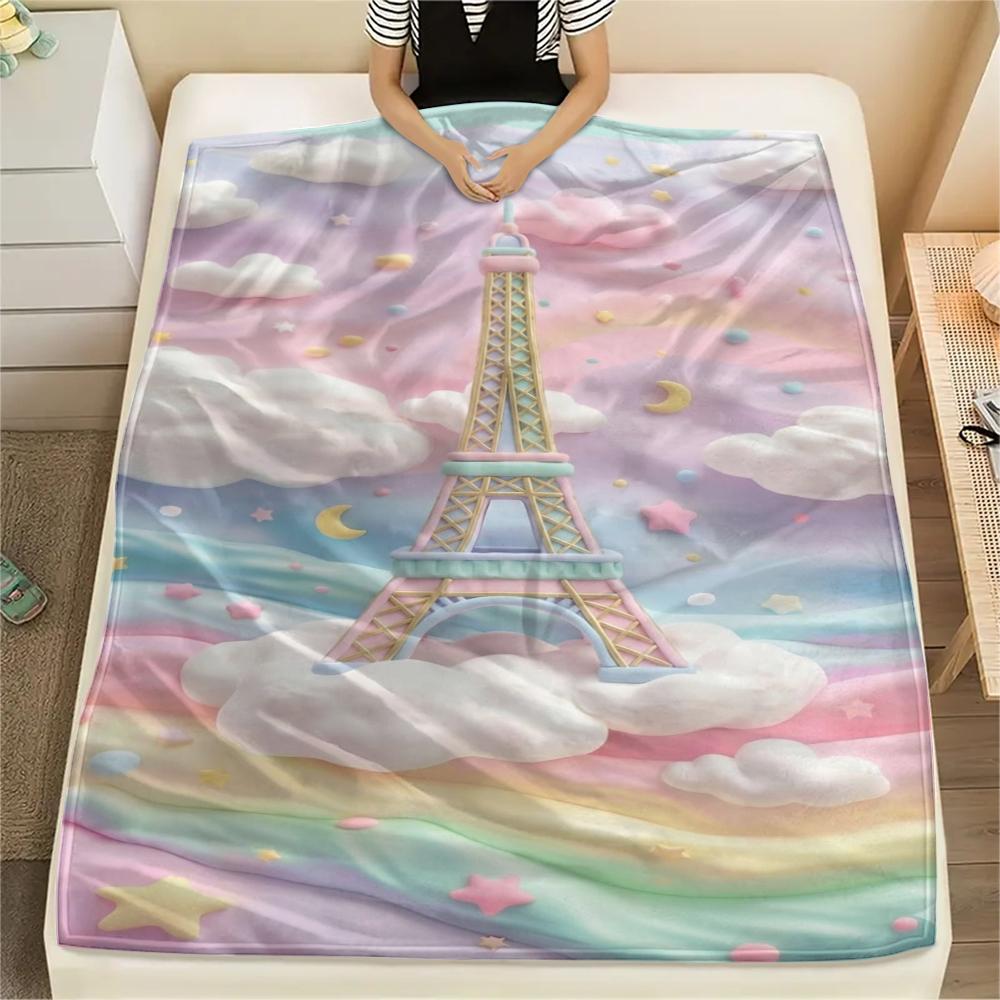 

Paris Eiffel Tower Print Flannel Blanket, High quality Comfortable for All Seasons, Home Decor, Warmth and Comfort, Perfect for Christmas Gifts84 80cm x 120cm