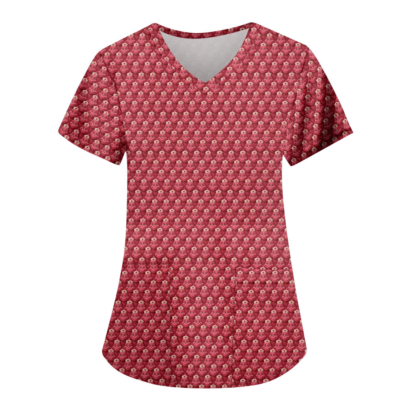 

Женская модная повседневная футболка с принтом на рождественскую тематику и карманом XL красный