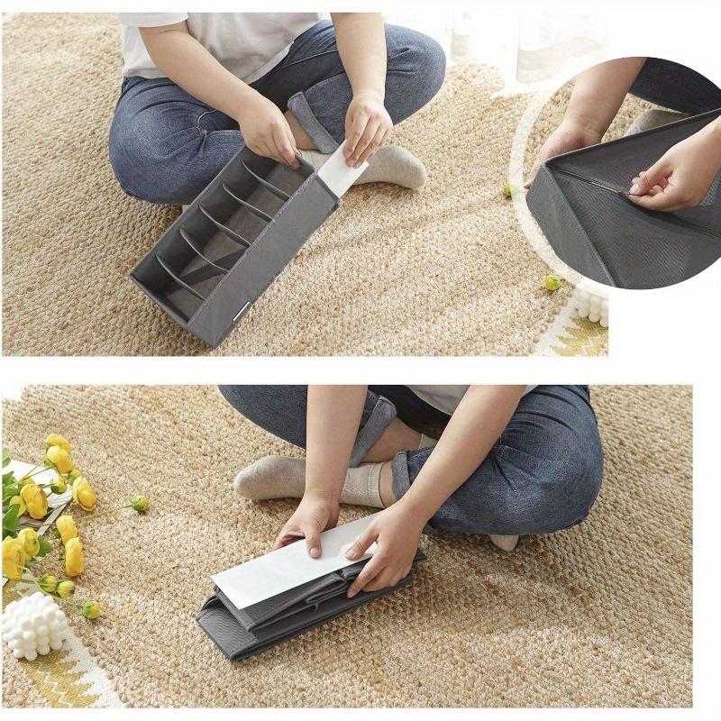 4er Faltbarer Schubladen-Organizer Set, Schrankaufbewahrungssystem für BHs, Socken und Krawatten, Grau RUS04GY, Polyestermaterial