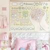 Kawaii Cartoon Stickers Tapestry Wall Hanging Pastel Pink Yellow Cute Characters Aesthetic Wall Art Bedroom Dorm Decor