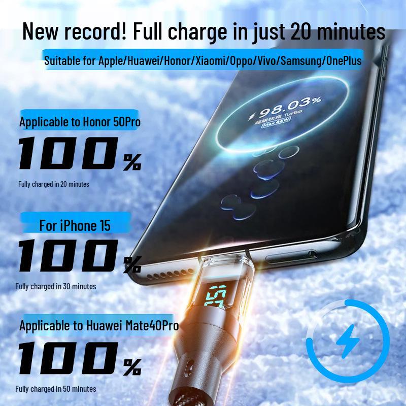 120W Super Fast Charging Type-C Data Cable with Real-Time Digital Power Display, Fully Compatible.
