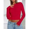 Women's New Solid Colour Slim Round Neck Short Long-sleeved Blouse