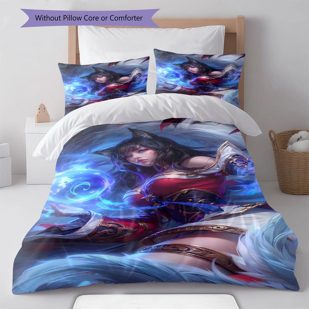 KDA Ahri Pattern Bedding Quilt Set Quilt Cover Pillowcase Home Decoration Gift (1 * duvet cover + 2 * pillowcase, without core)