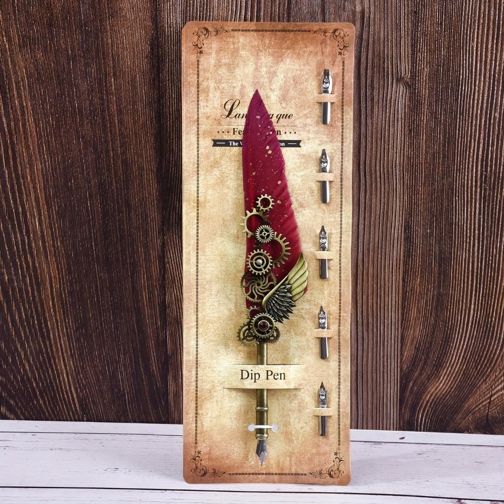 Ретро Панк Окунутое в воду Перо Европейский Стиль Винтаж Роскошь Металлическое Подписное Перо Сменные 5 Перов Перьевая Ручка