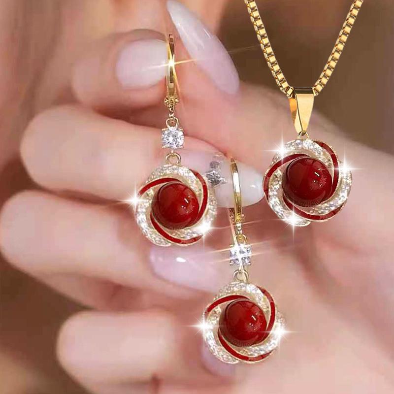 3pcsShining Luxury Elegant Fashion Simple Necklace Earrings Party Commemorative Jewelry Versatile and Exquisite Christmas Birthday Gift