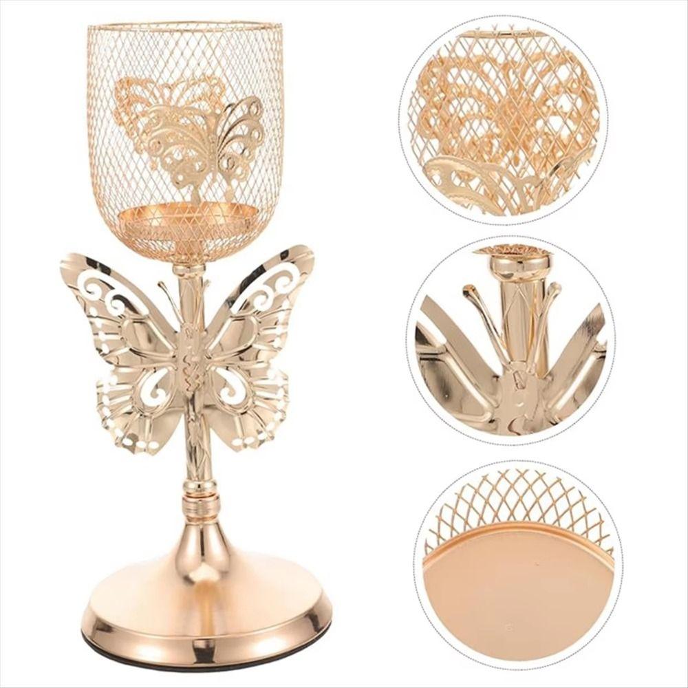 Iron Art Roman Column Candlestick Non-slip Vintage Candle Stand Golden Candle Containers  Party