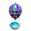 Bird Food Dispenser with Water Basin Hot Air Balloon Feeder, Retro Stained Glass Art Feeder Feeding Station Tray, Hanging Bath for Outdoor Garden