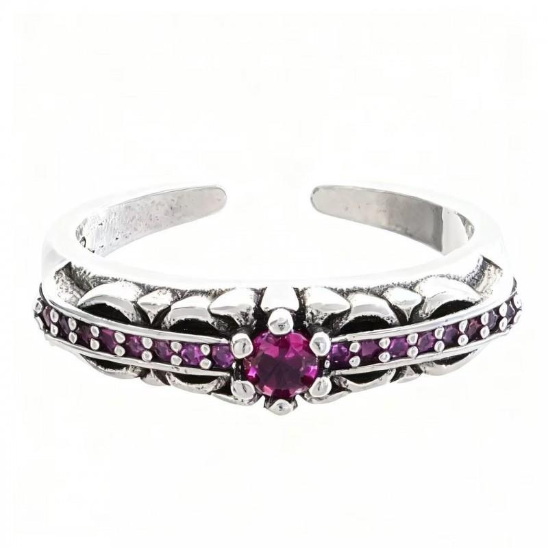 Adjustable Cross Pendant Ring With Pink Zirconia Stone Men Women Vintage Chic Fashion Jewelry