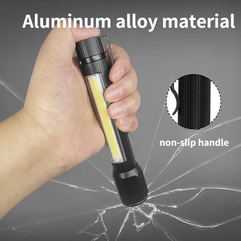 Super Bright LED Flashlight COB Work Light 3 Modes USB Rechargeable Torch Camping Lantern with Hook Waterproof Flash Lights