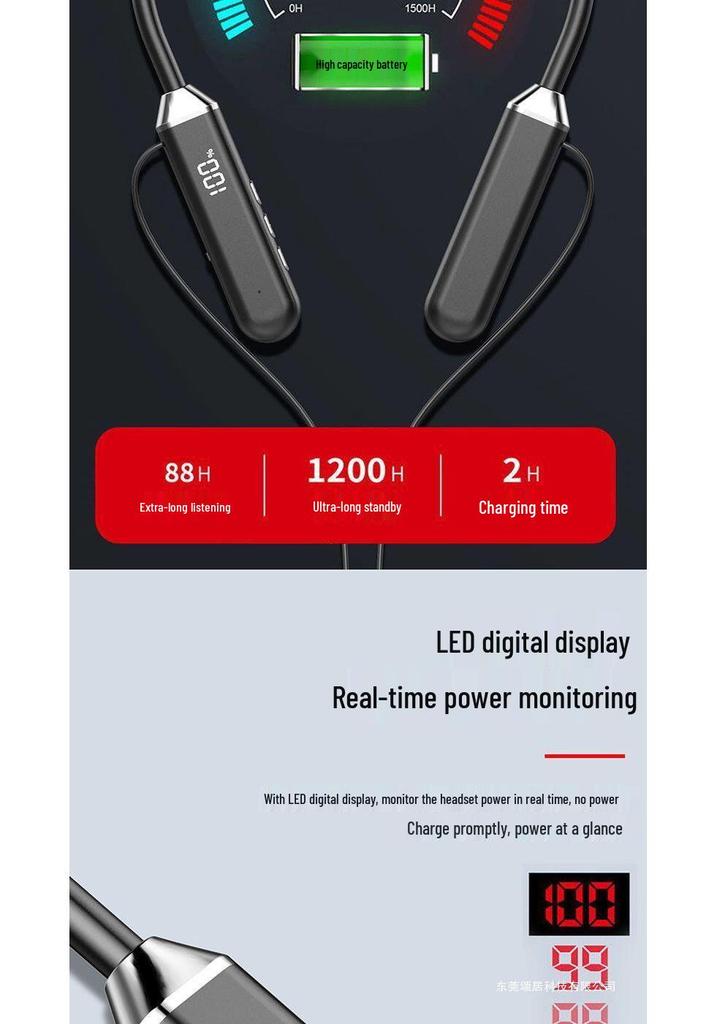 Bluetooth Neckband Headset: Wireless, Super Bass, Long Battery Life - Compatible with Apple, Vivo, Xiaomi, OPPO, Huawei.