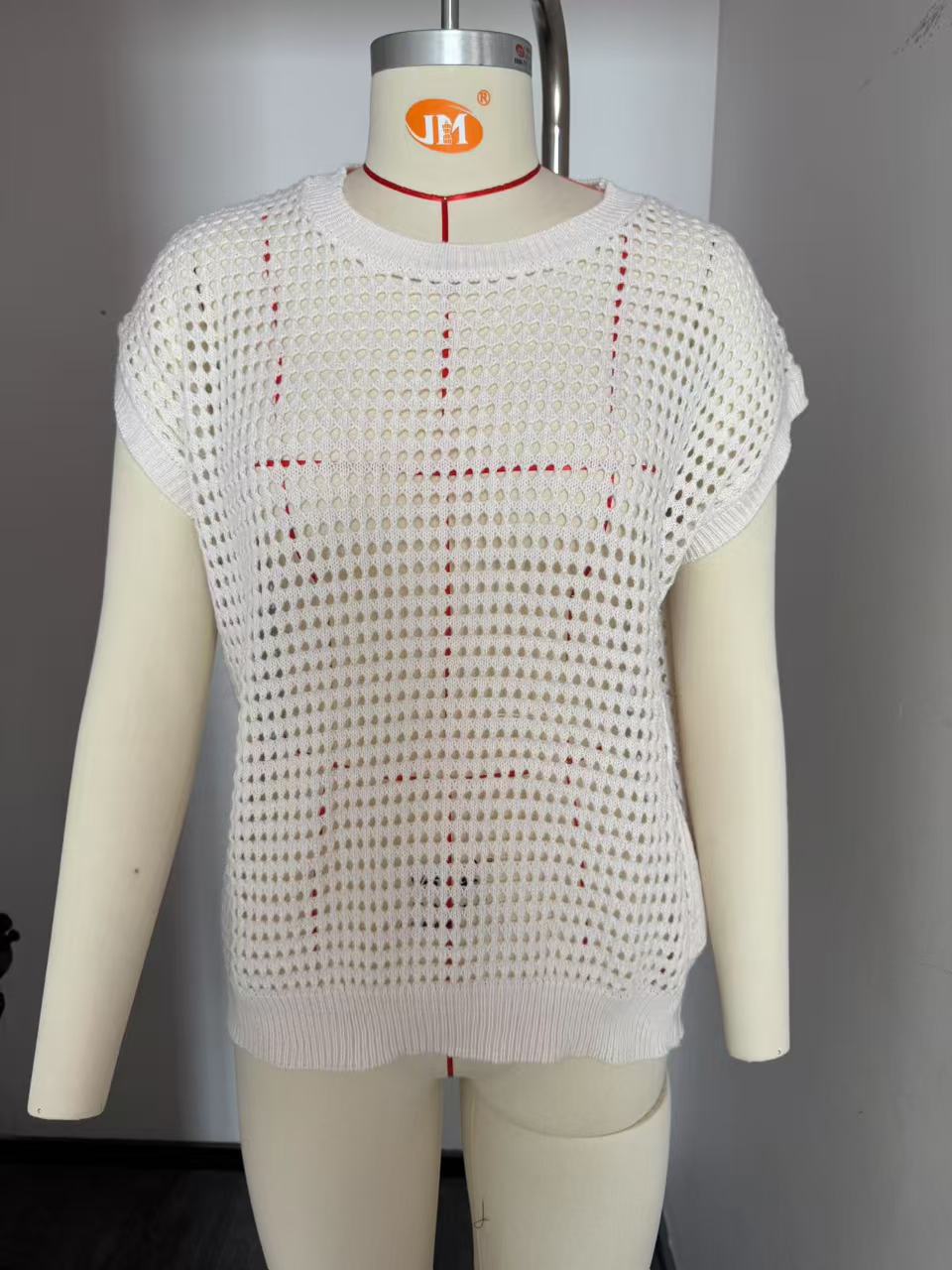 

2025 летняя новая женская одежда женская круглая горловина ажурная солнцезащитная трикотажная блузка с короткими рукавами XL