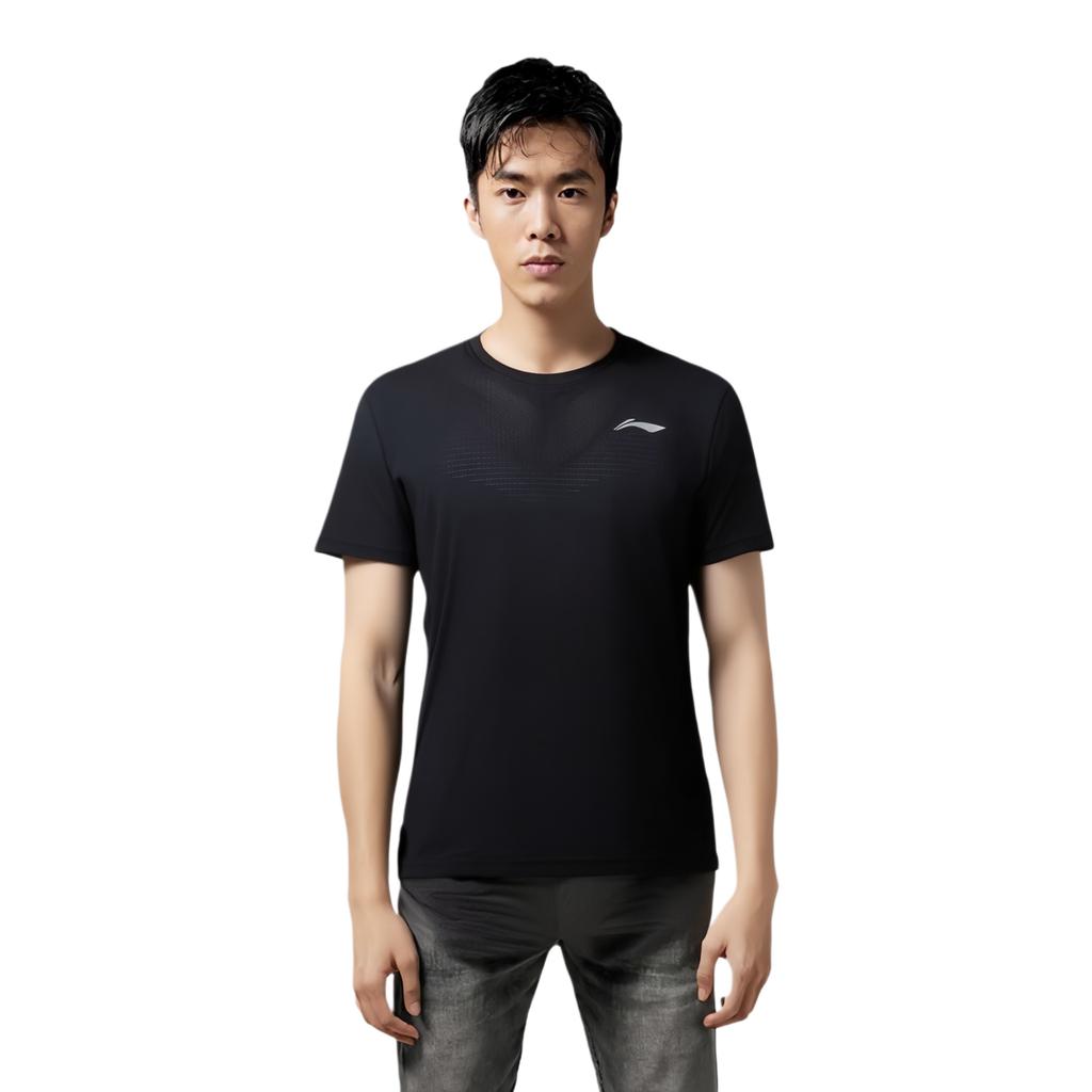 Li Ning Running Series Solid Color Logo Print Round Neck Short Sleeve T-Shirt Men Tops Black ATST077-1